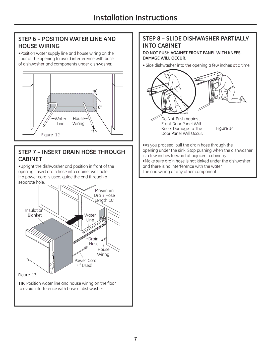 GE GE 31-30263 05-10 installation instructions Position Water Line and House Wiring, Insert Drain Hose Through Cabinet 