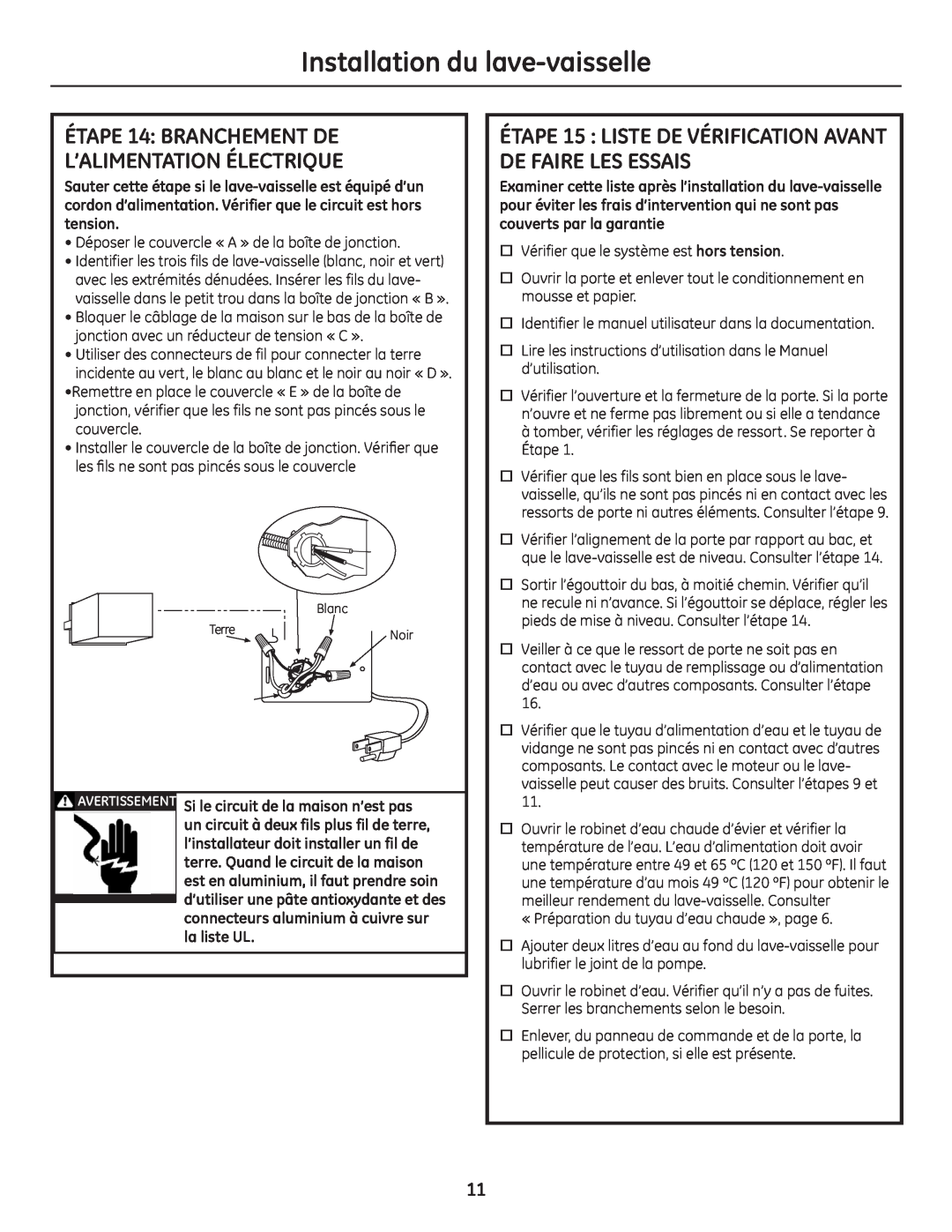 GE GE 31-30263 05-10 installation instructions Installation du lave-vaisselle 