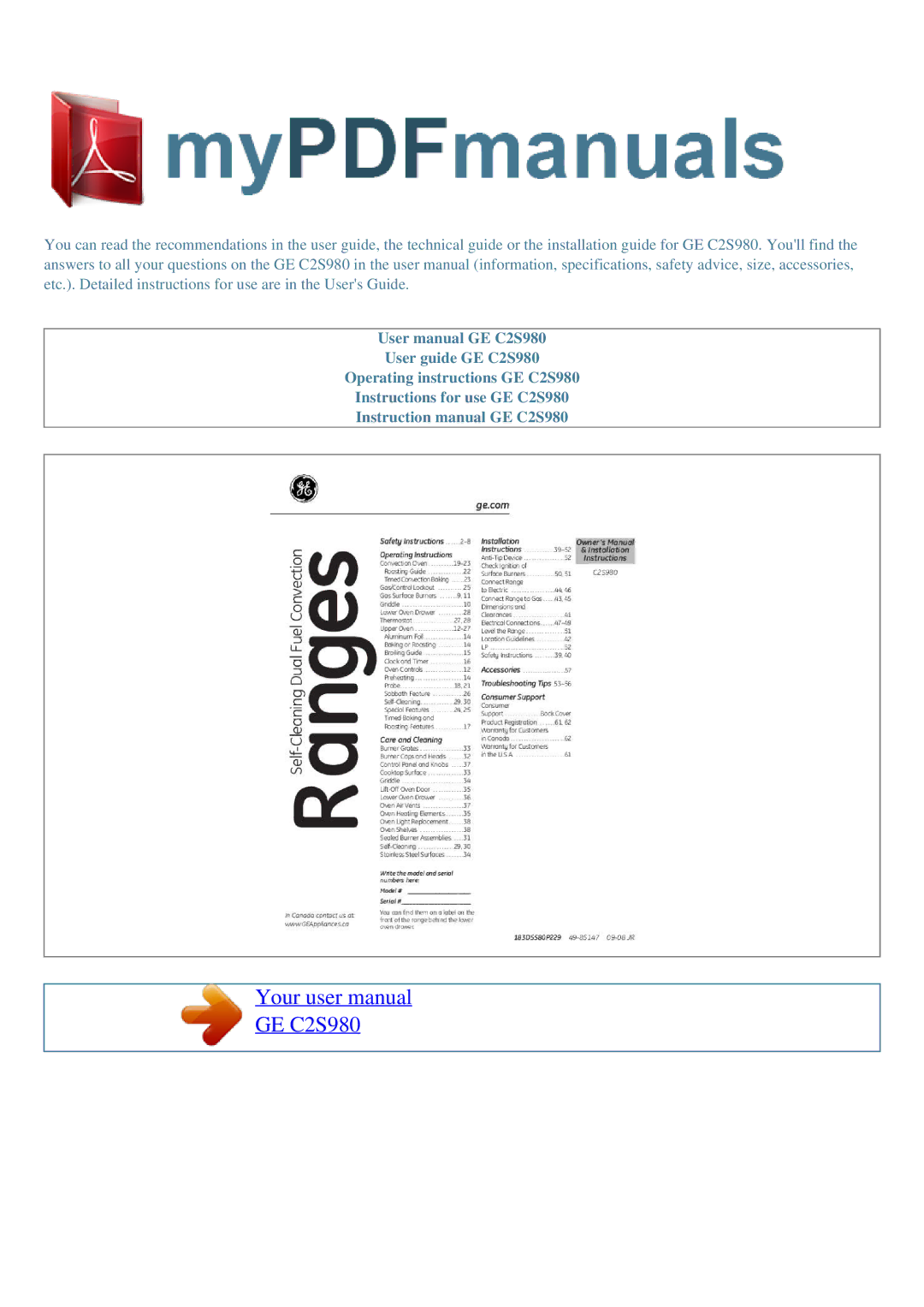 GE GE C2S980 user manual 