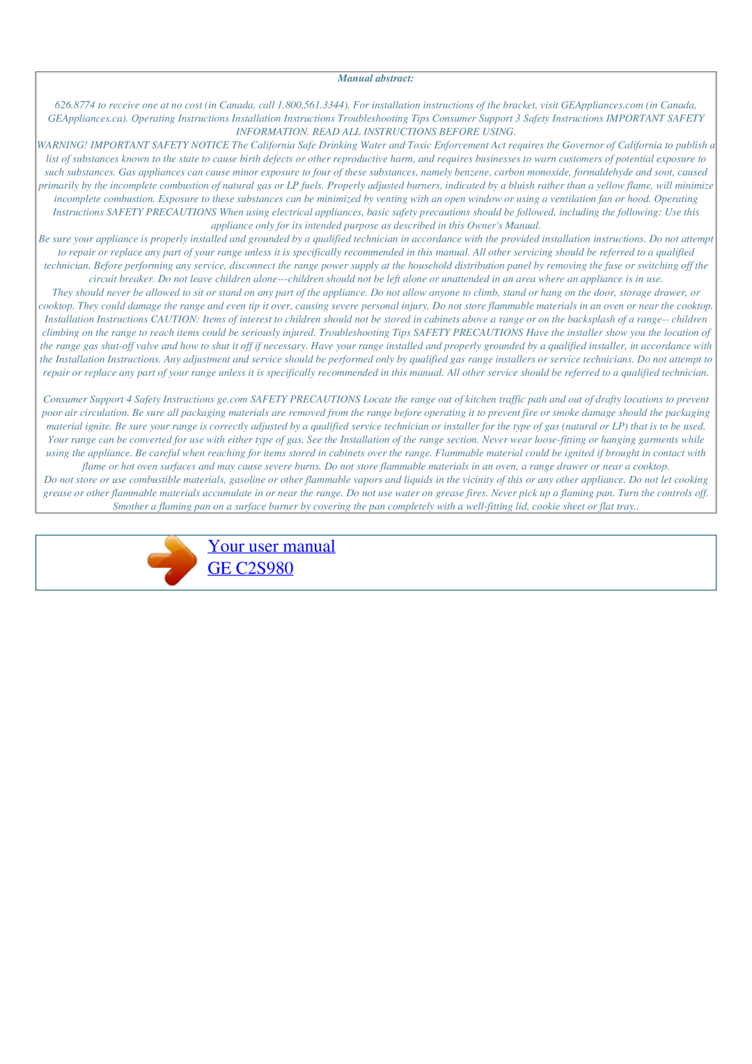 GE GE C2S980 user manual Manual abstract 