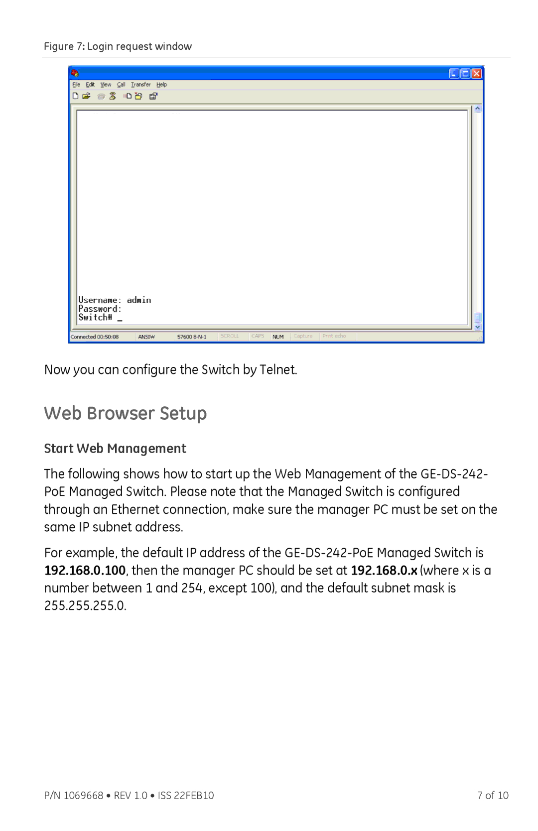 GE GE-DS-242-POE user manual Web Browser Setup, Start Web Management 