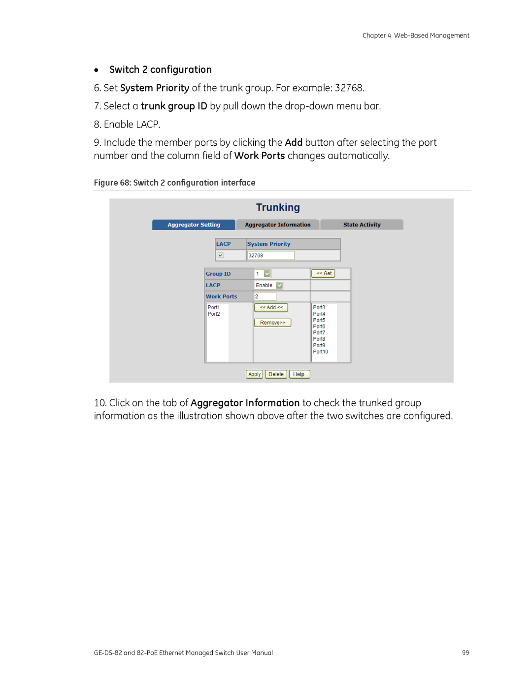 GE 82-POE, GE-DS-82 user manual Switch 2 configuration interface 