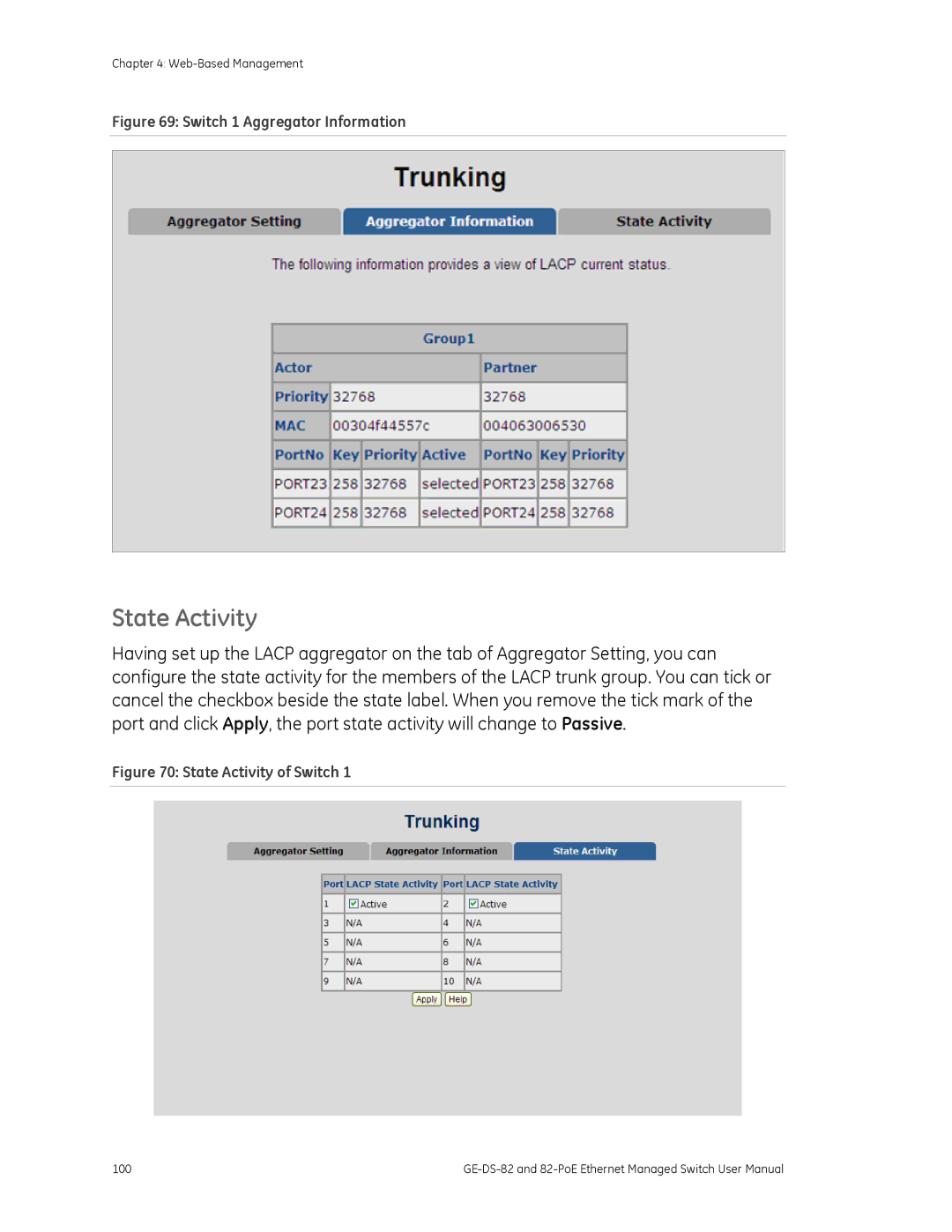 GE GE-DS-82, 82-POE user manual State Activity, Switch 1 Aggregator Information 