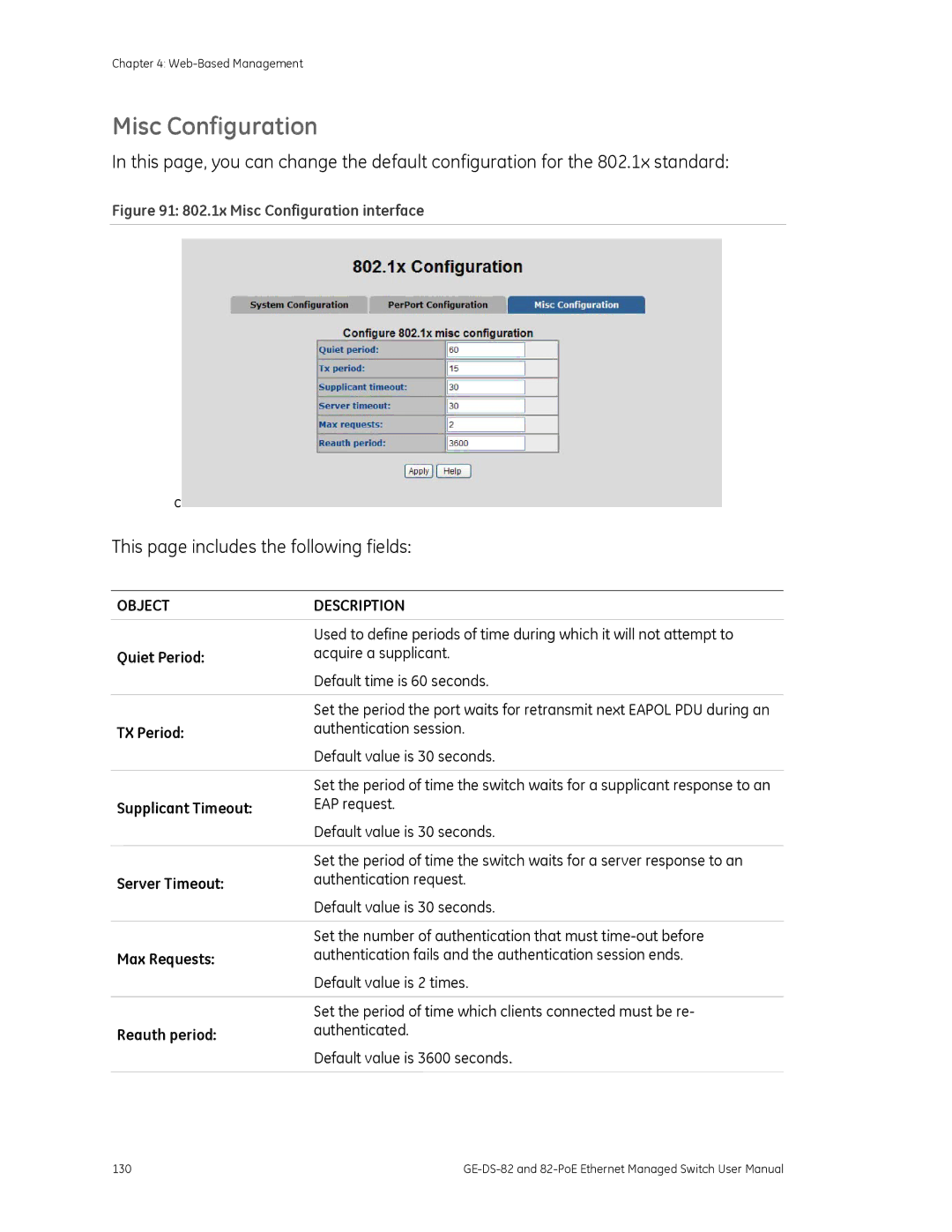 GE GE-DS-82, 82-POE user manual Misc Configuration 