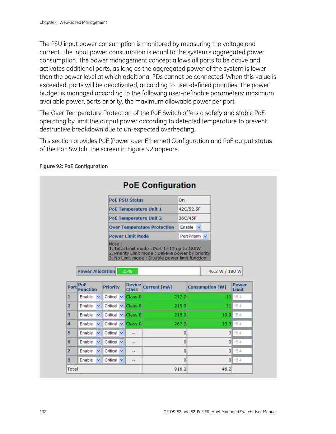 GE GE-DS-82, 82-POE user manual PoE Configuration 