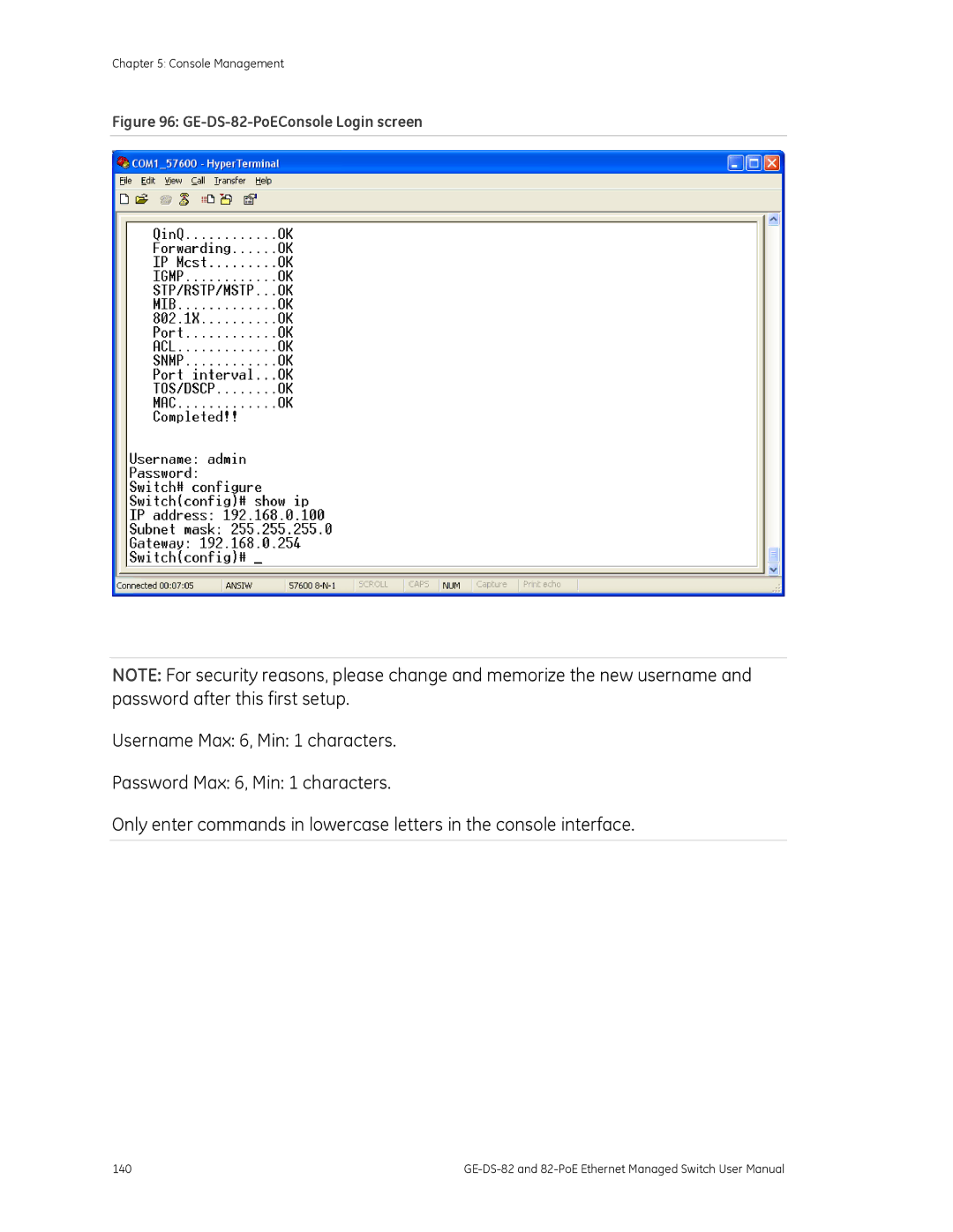 GE 82-POE user manual GE-DS-82-PoEConsole Login screen 