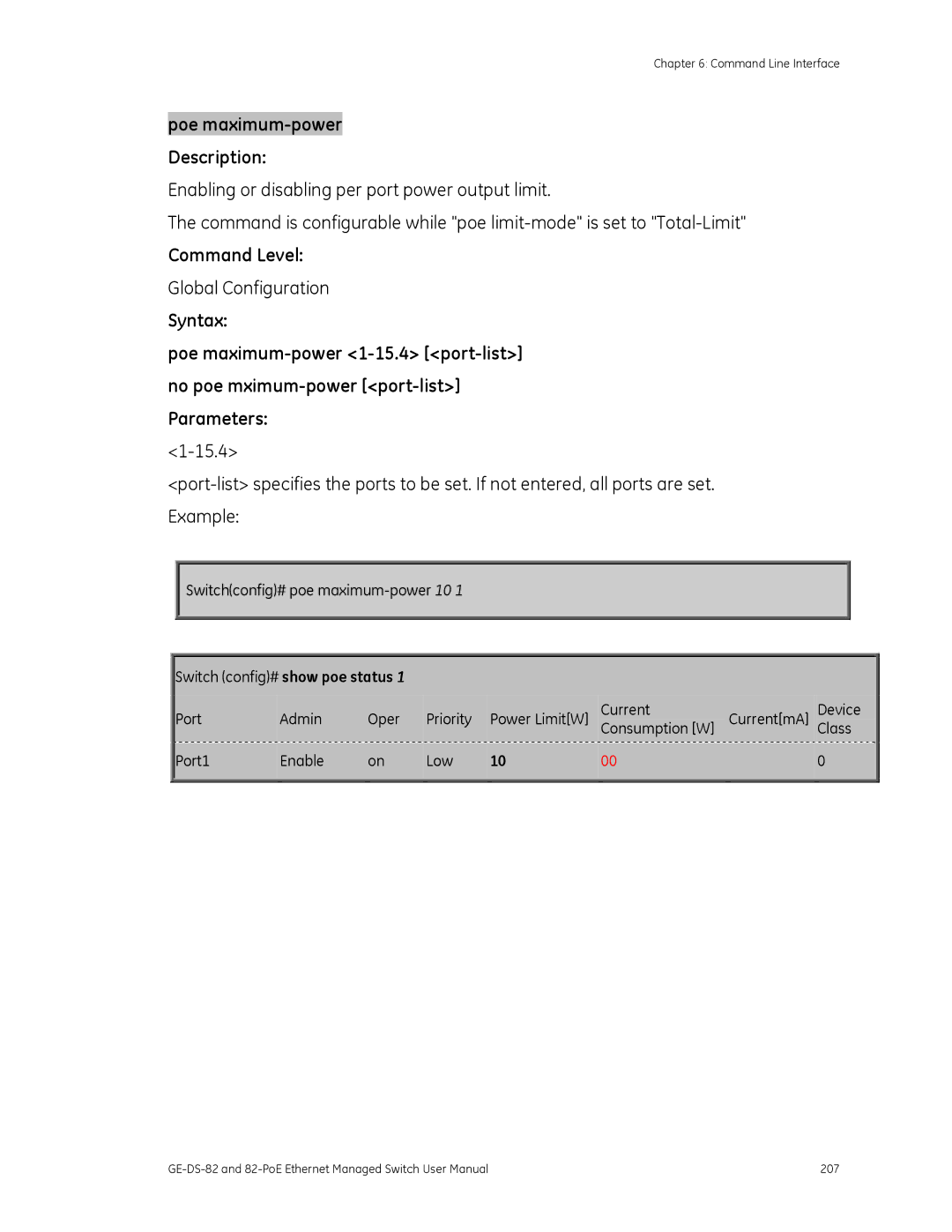 GE 82-POE, GE-DS-82 user manual Poe maximum-power Description 