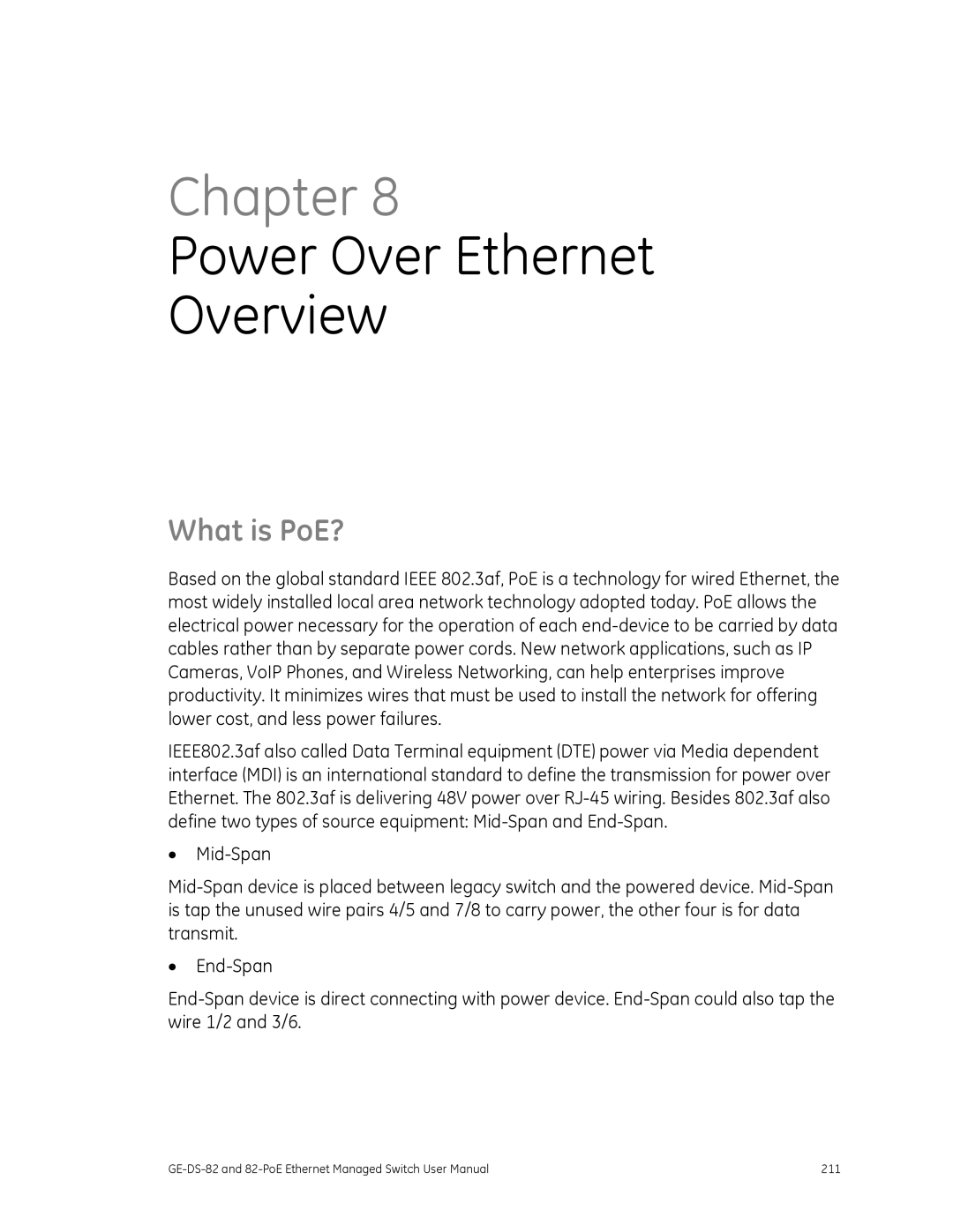 GE 82-POE, GE-DS-82 user manual Power Over Ethernet Overview, What is PoE? 