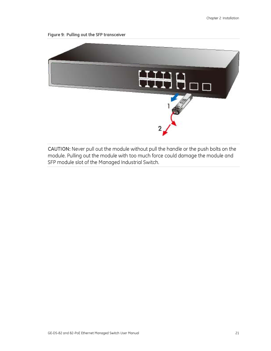 GE 82-POE, GE-DS-82 user manual Pulling out the SFP transceiver 