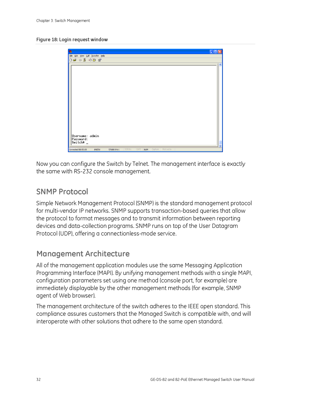 GE GE-DS-82, 82-POE user manual Snmp Protocol, Management Architecture 