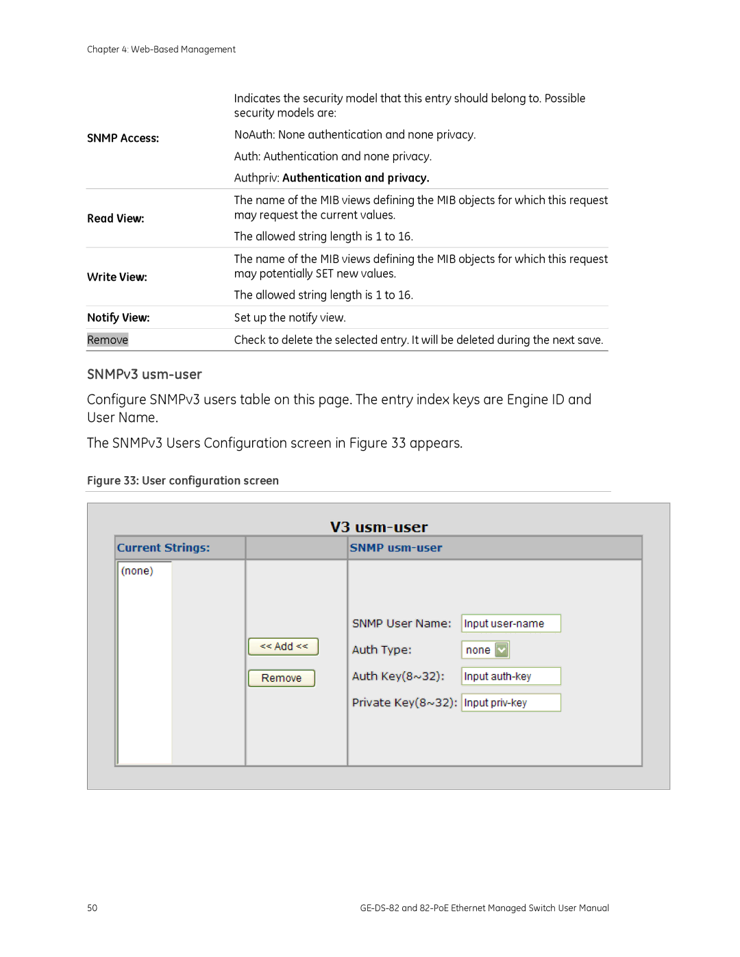 GE GE-DS-82, 82-POE user manual SNMPv3 usm-user 