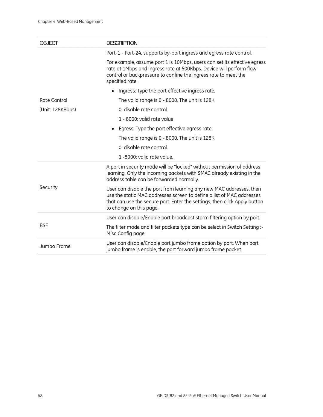 GE GE-DS-82, 82-POE user manual Bsf 