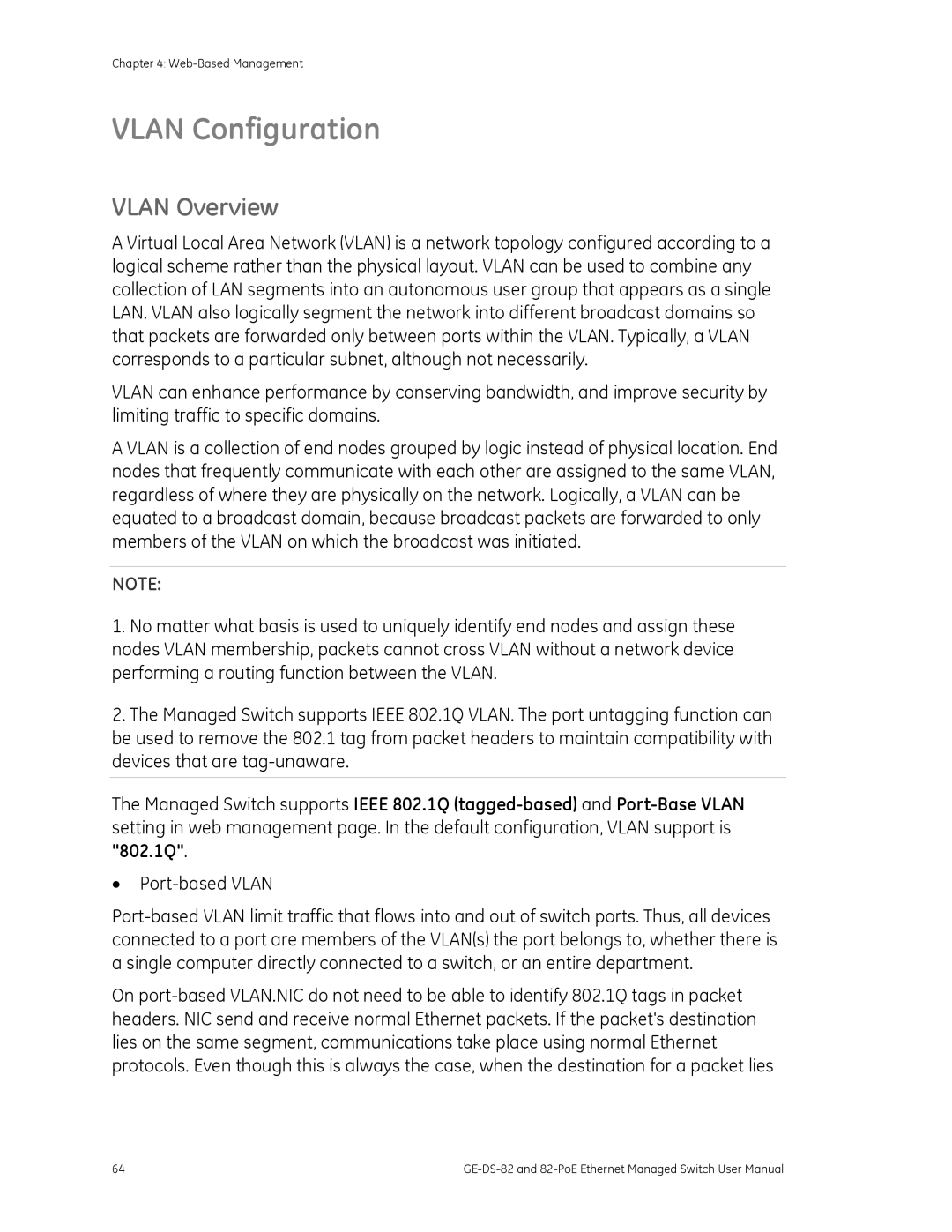 GE GE-DS-82, 82-POE user manual Vlan Configuration, Vlan Overview 