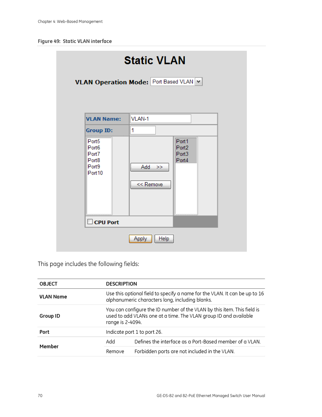 GE GE-DS-82, 82-POE user manual Vlan Name, Group ID, Port, Member 