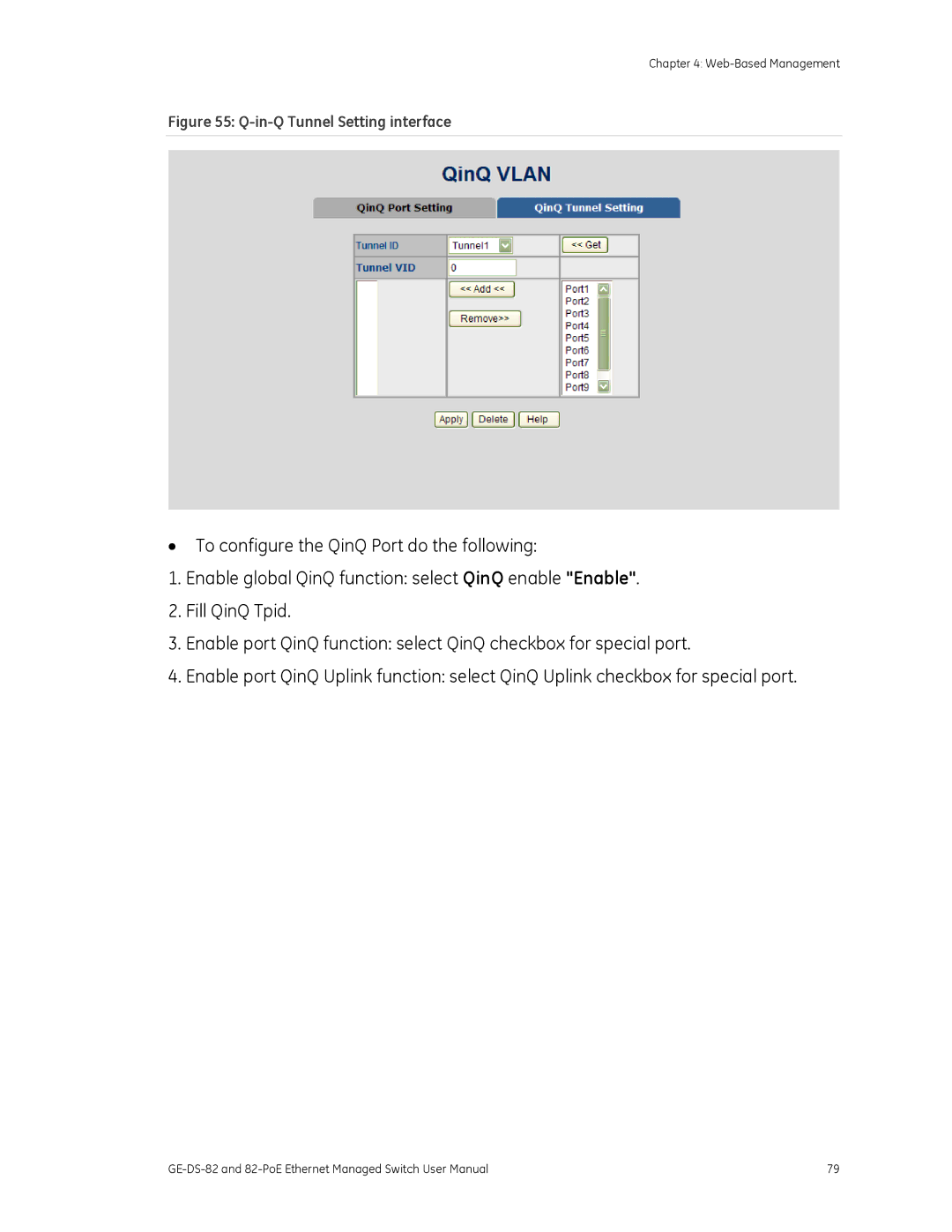 GE 82-POE, GE-DS-82 user manual In-Q Tunnel Setting interface 