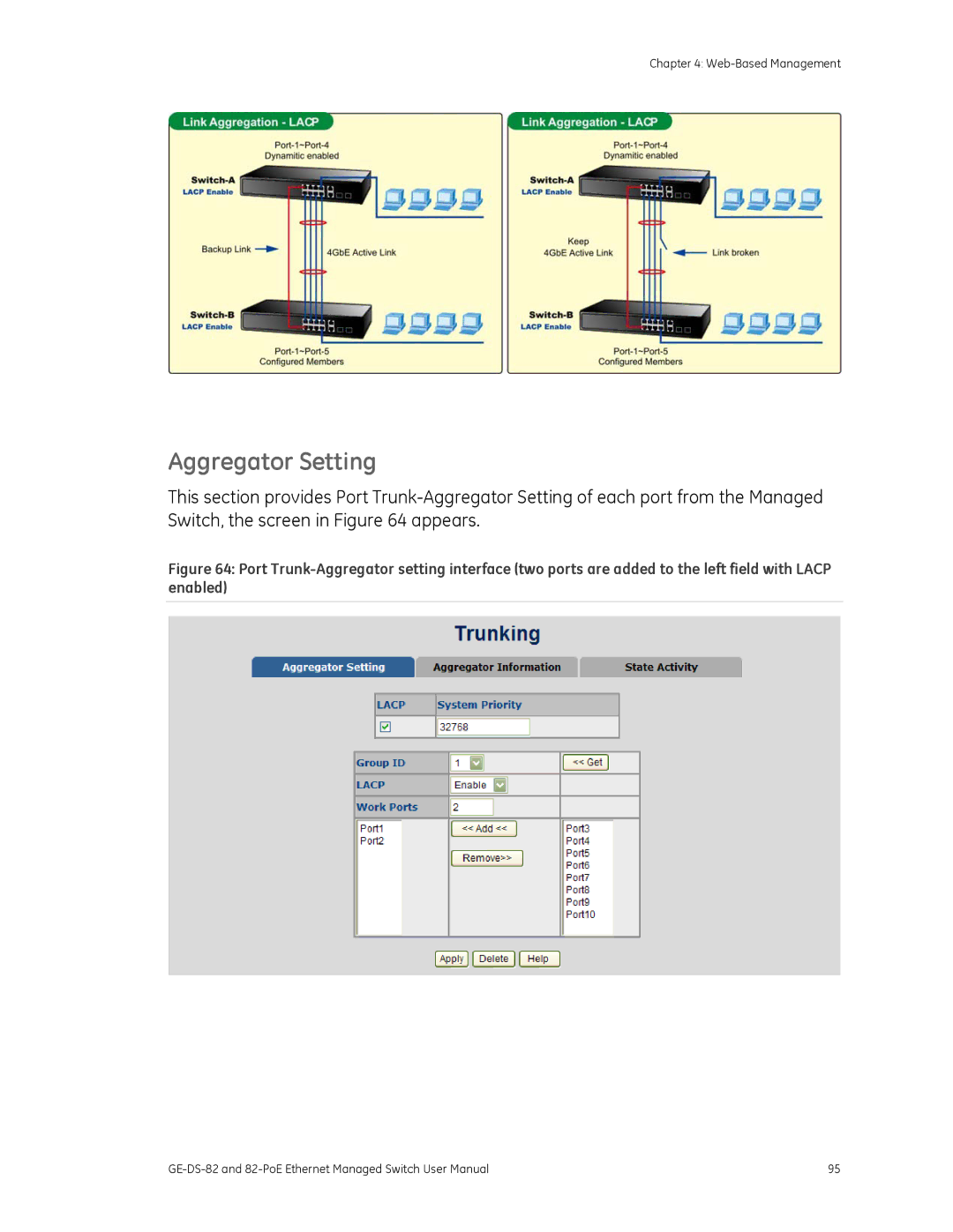 GE 82-POE, GE-DS-82 user manual Aggregator Setting 