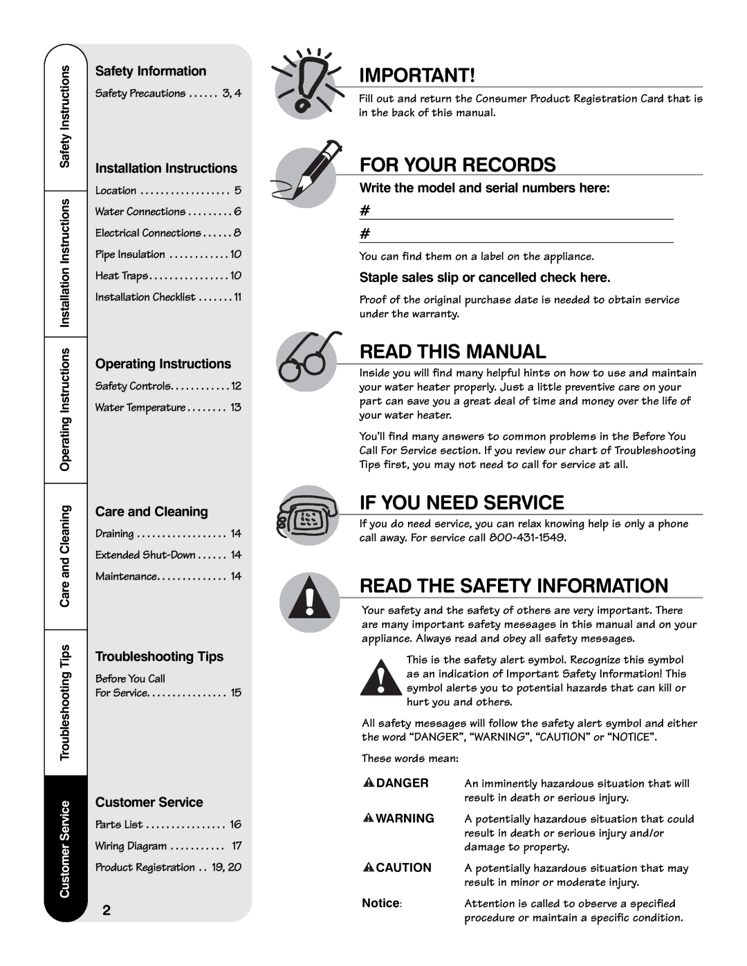 GE GE Series Safety Information, Installation Instructions, Operating Instructions, Care and Cleaning, Customer Service 