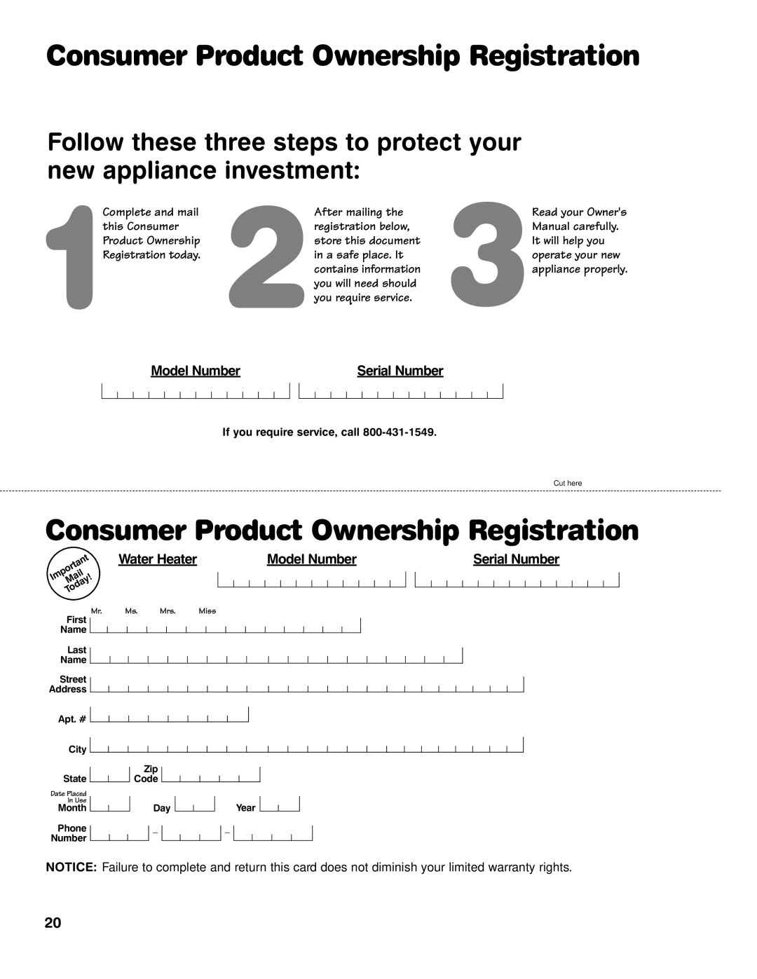 GE GE Series, AP12169-5 important safety instructions Water Heater Model Number Serial Number, After mailing 