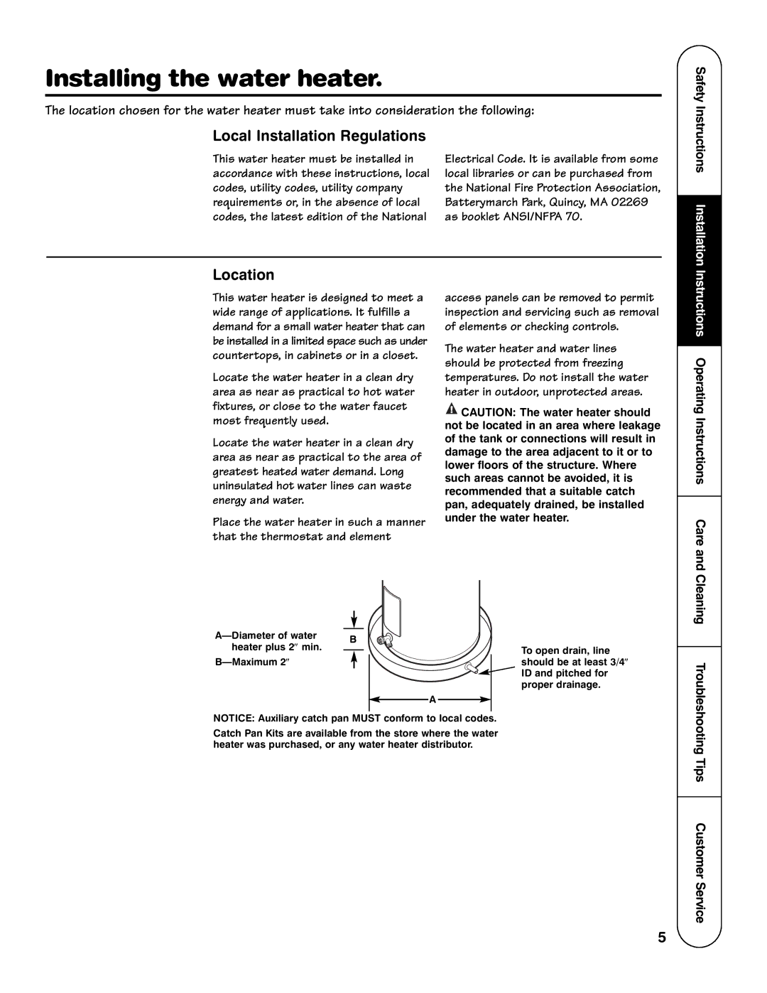 GE AP12169-5, GE Series important safety instructions Installing the water heater, Local Installation Regulations, Location 