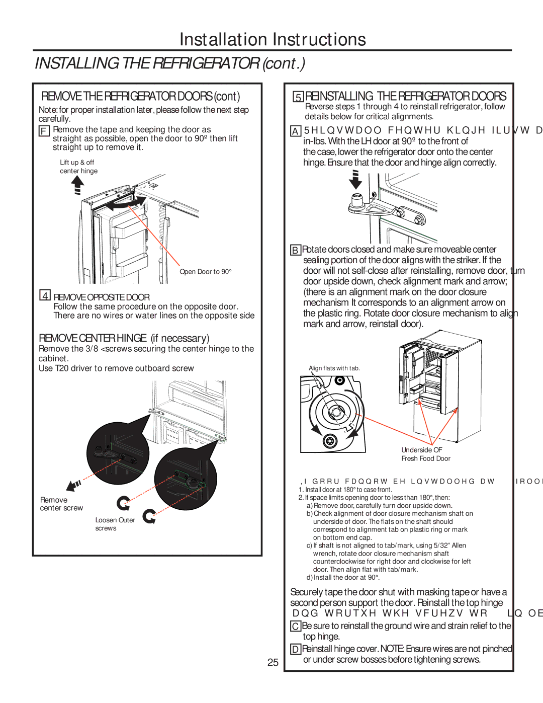 GE GE installation instructions Reinstalling the Refrigerator Doors 