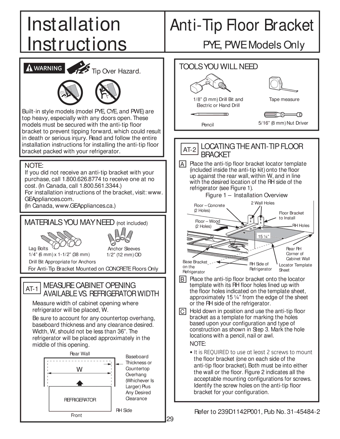 GE GE installation instructions AT-1MEASURE Cabinet Opening, Tools YOU will Need 