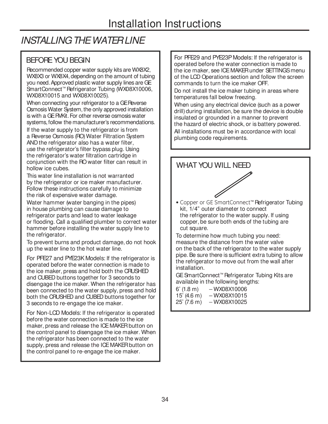 GE GE installation instructions Installing the Water Line, What YOU will Need 