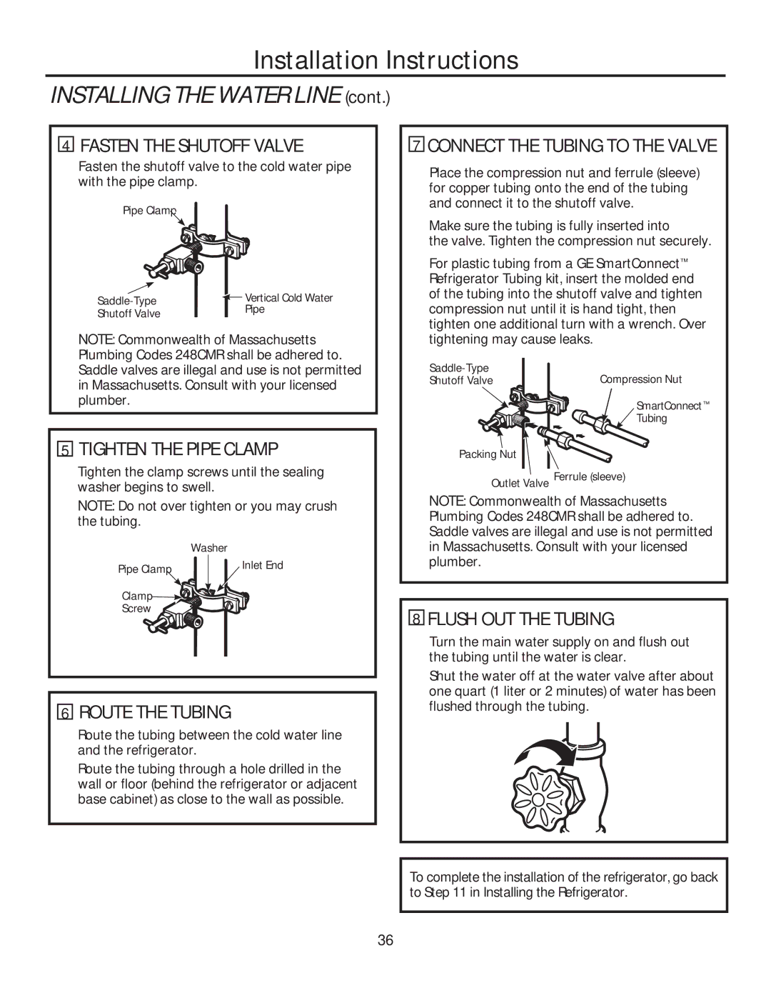 GE GE Fasten the Shutoff Valve, Connect the Tubing to the Valve, Tighten the Pipe Clamp, Route the Tubing 