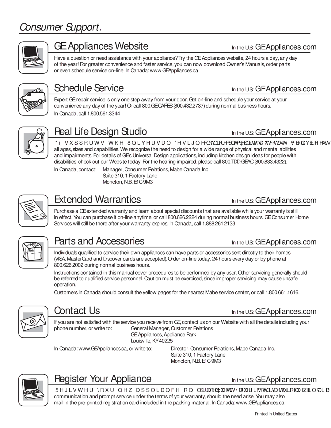 GE GE installation instructions Consumer Support, Schedule Service 