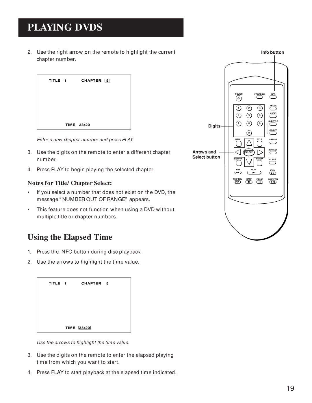 GE GE1100P manual Using the Elapsed Time, Digits Arrows and Select button 