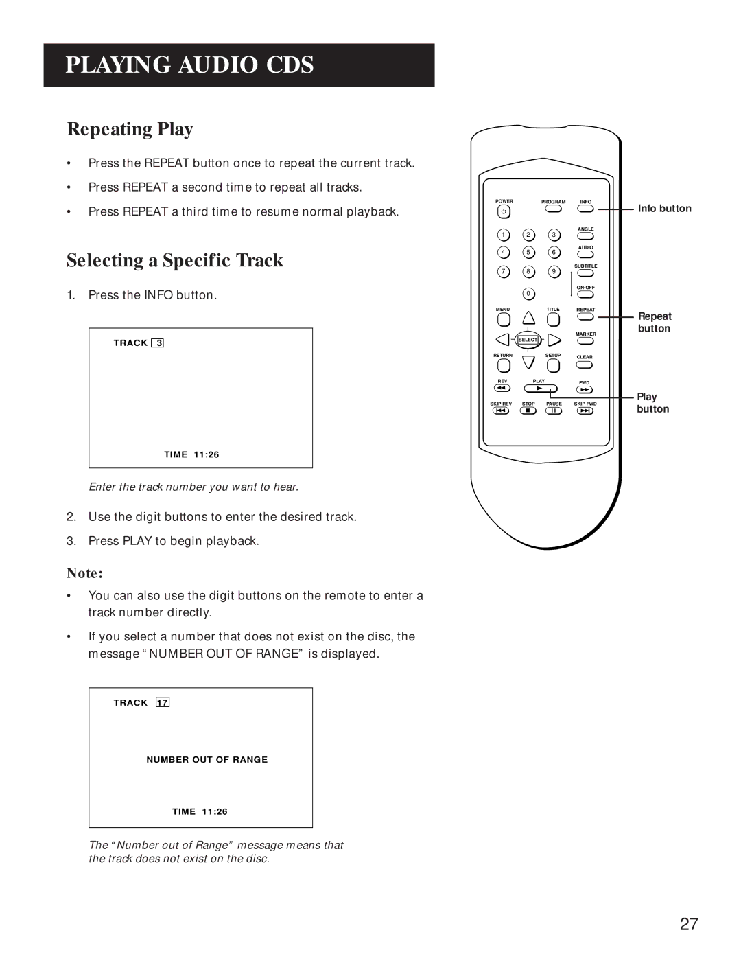 GE GE1100P manual Repeating Play, Selecting a Specific Track 