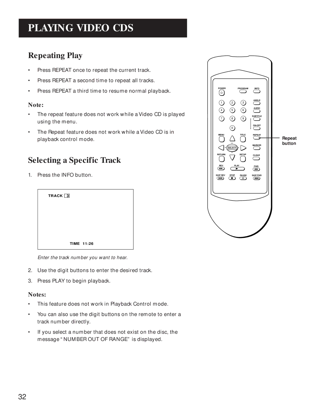 GE GE1100P manual Repeating Play 