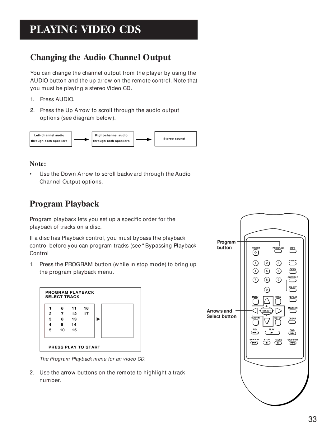 GE GE1100P manual Changing the Audio Channel Output, Program Playback 