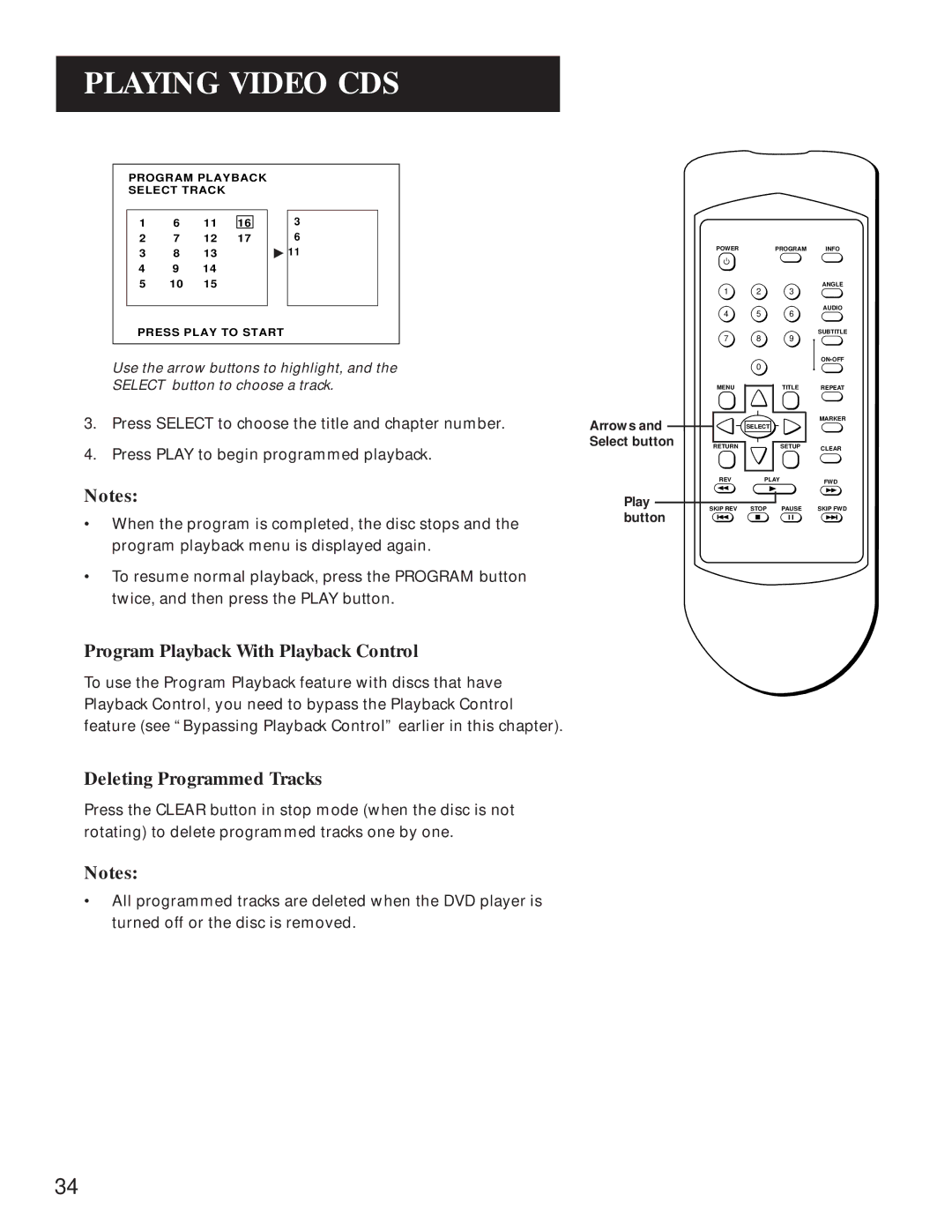 GE GE1100P manual Program Playback With Playback Control, Deleting Programmed Tracks 