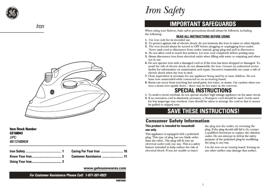 GE 681131689434, GE168943 manual 