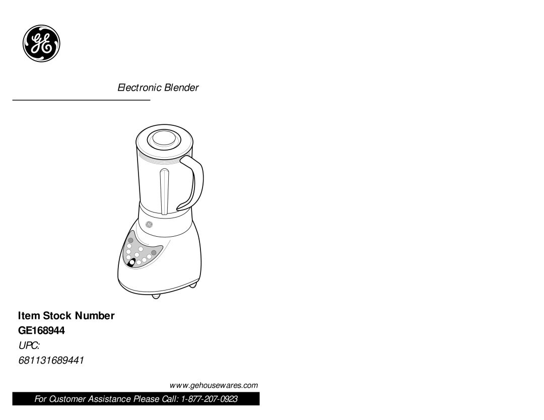 GE 681131689441 manual Item Stock Number GE168944 