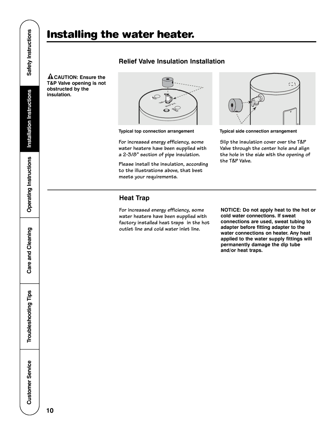 GE GE30T06MAG, AP12170-4 Relief Valve Insulation Installation, Heat Trap, Instructions Safety Instructions 