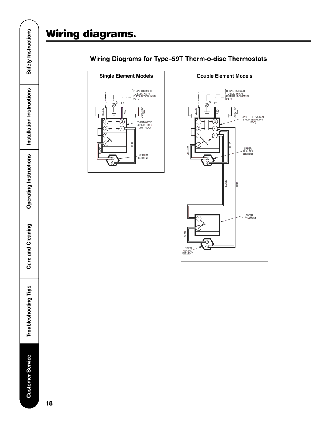 GE GE30T06MAG, AP12170-4 installation instructions Wiring diagrams, Wiring Diagrams for Type-59T Therm-o-disc Thermostats 