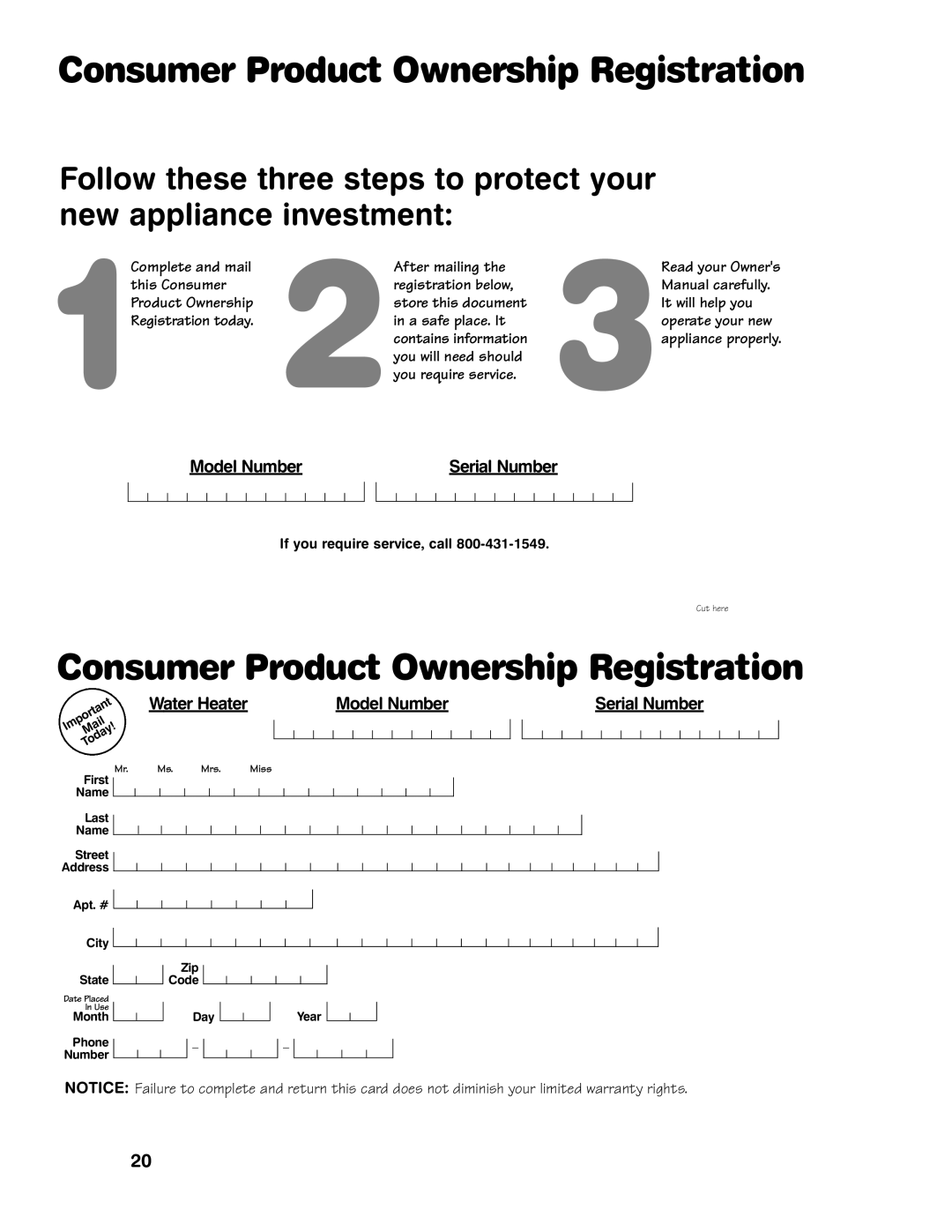 GE GE30T06MAG, AP12170-4 installation instructions Water Heater Model Number Serial Number, After mailing 