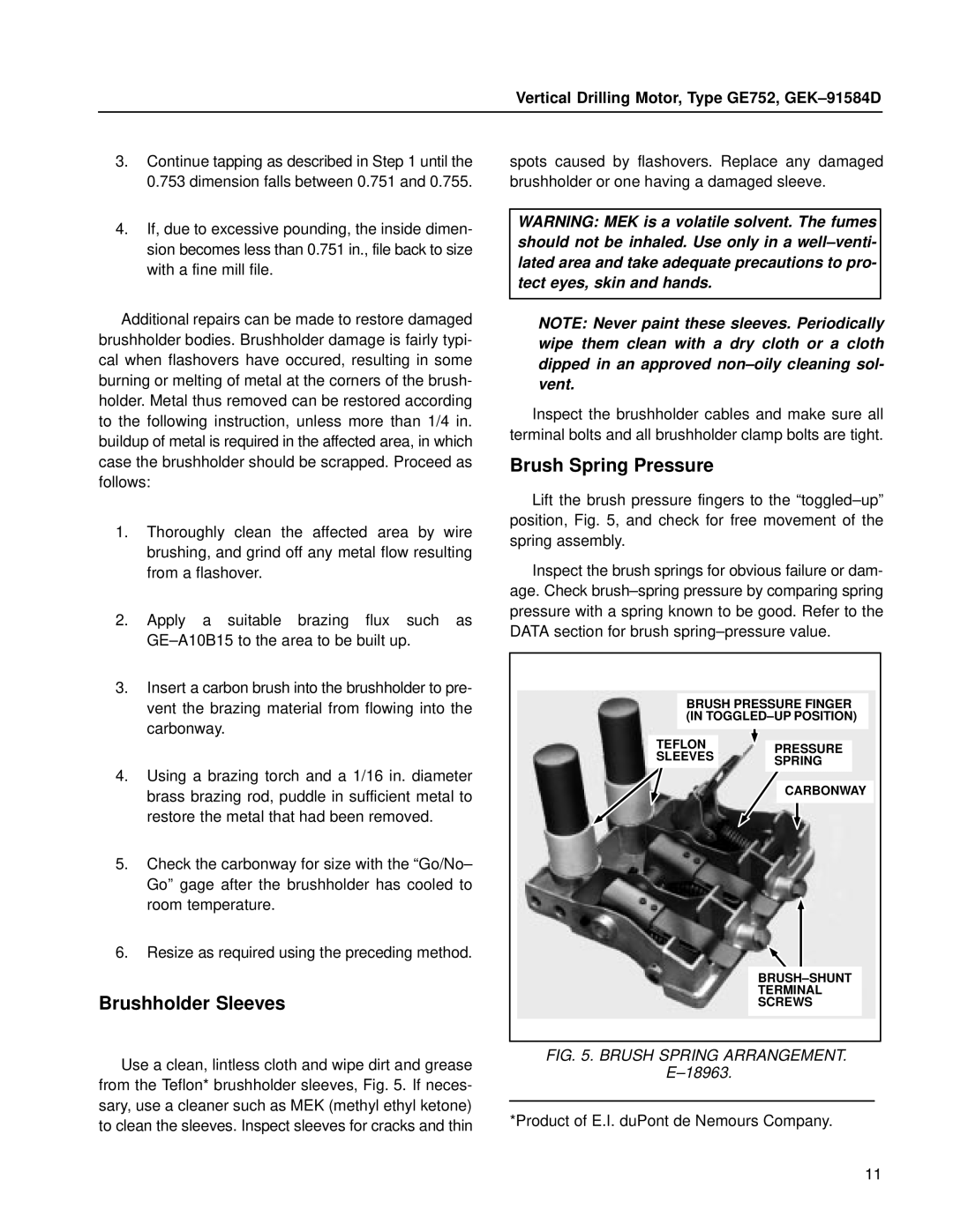 GE GE752 manual Brushholder Sleeves, Brush Spring Pressure 