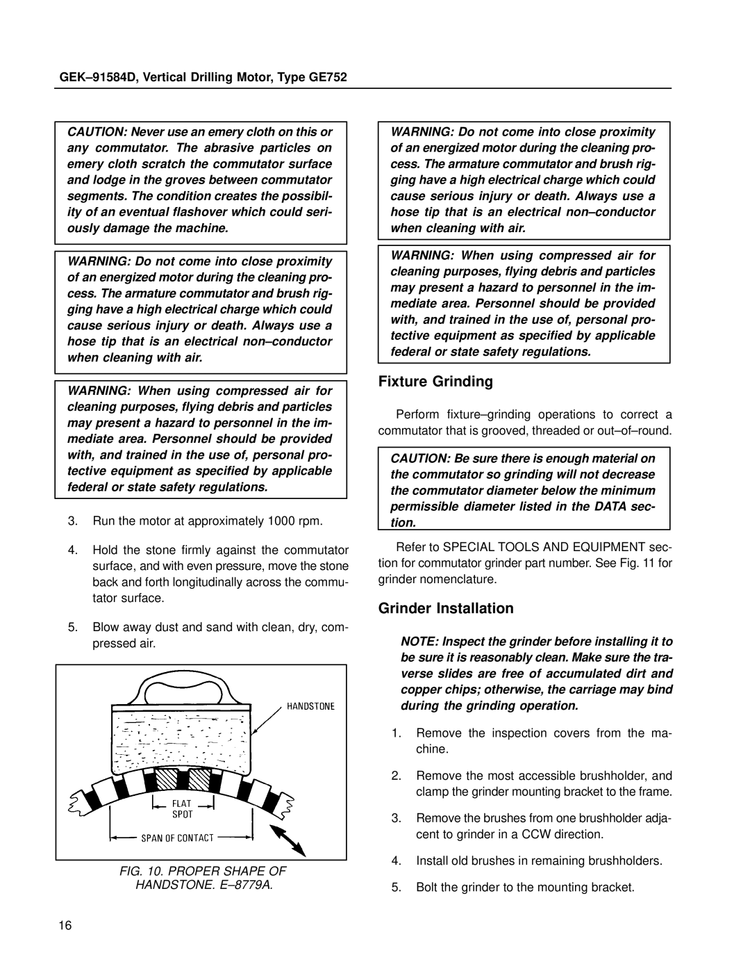 GE GE752 manual Fixture Grinding, Grinder Installation 