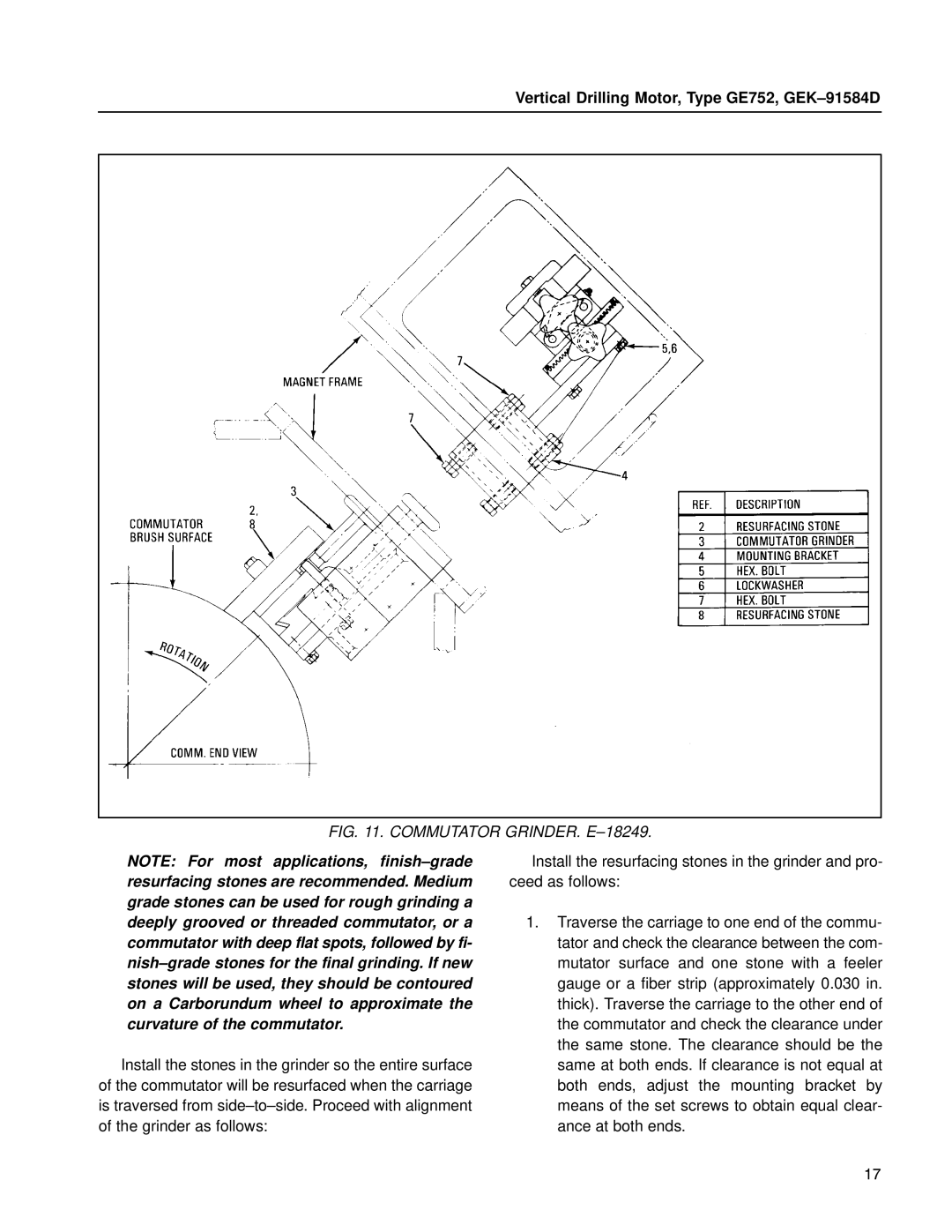 GE GE752 manual Commutator GRINDER. E±18249 