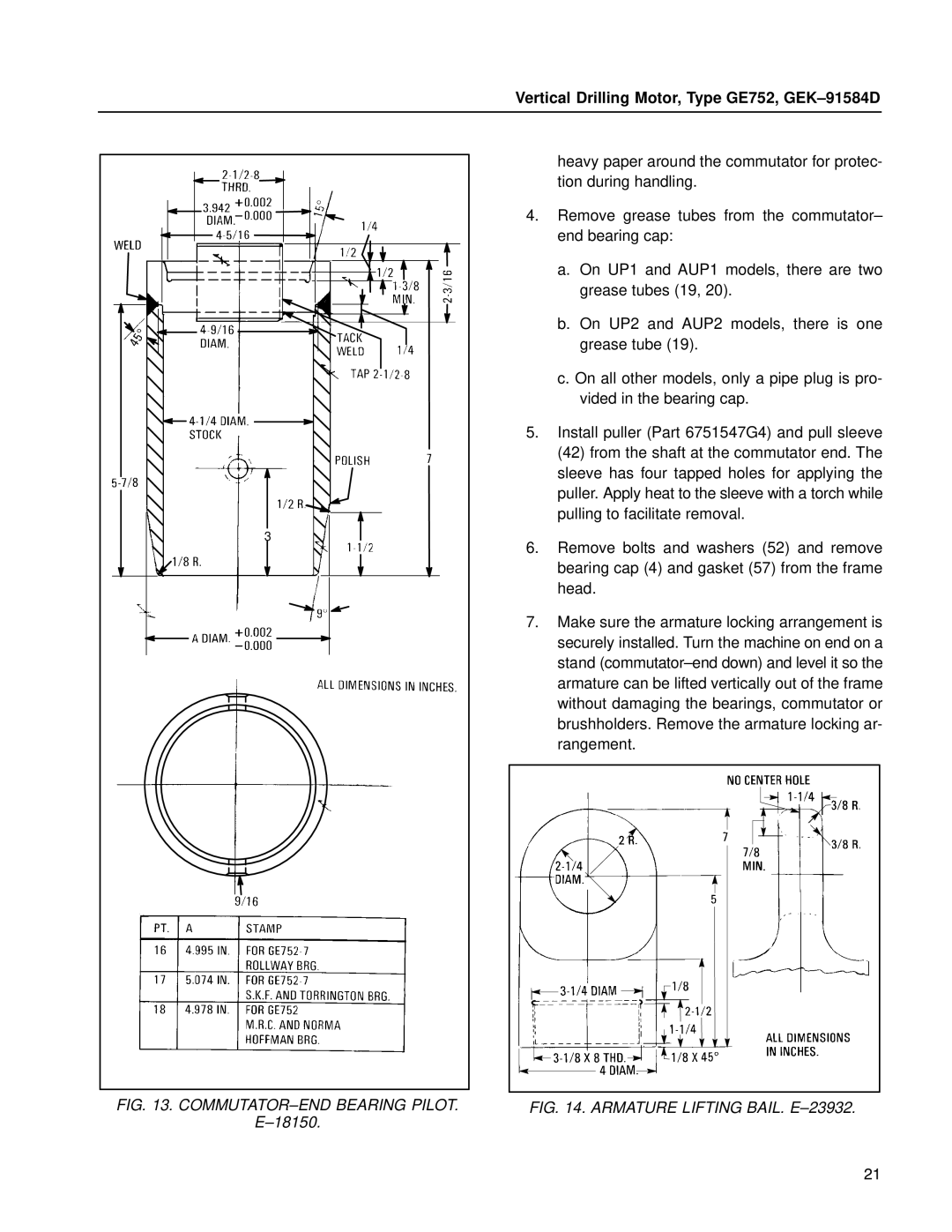 GE GE752 manual COMMUTATOR±END Bearing Pilot 