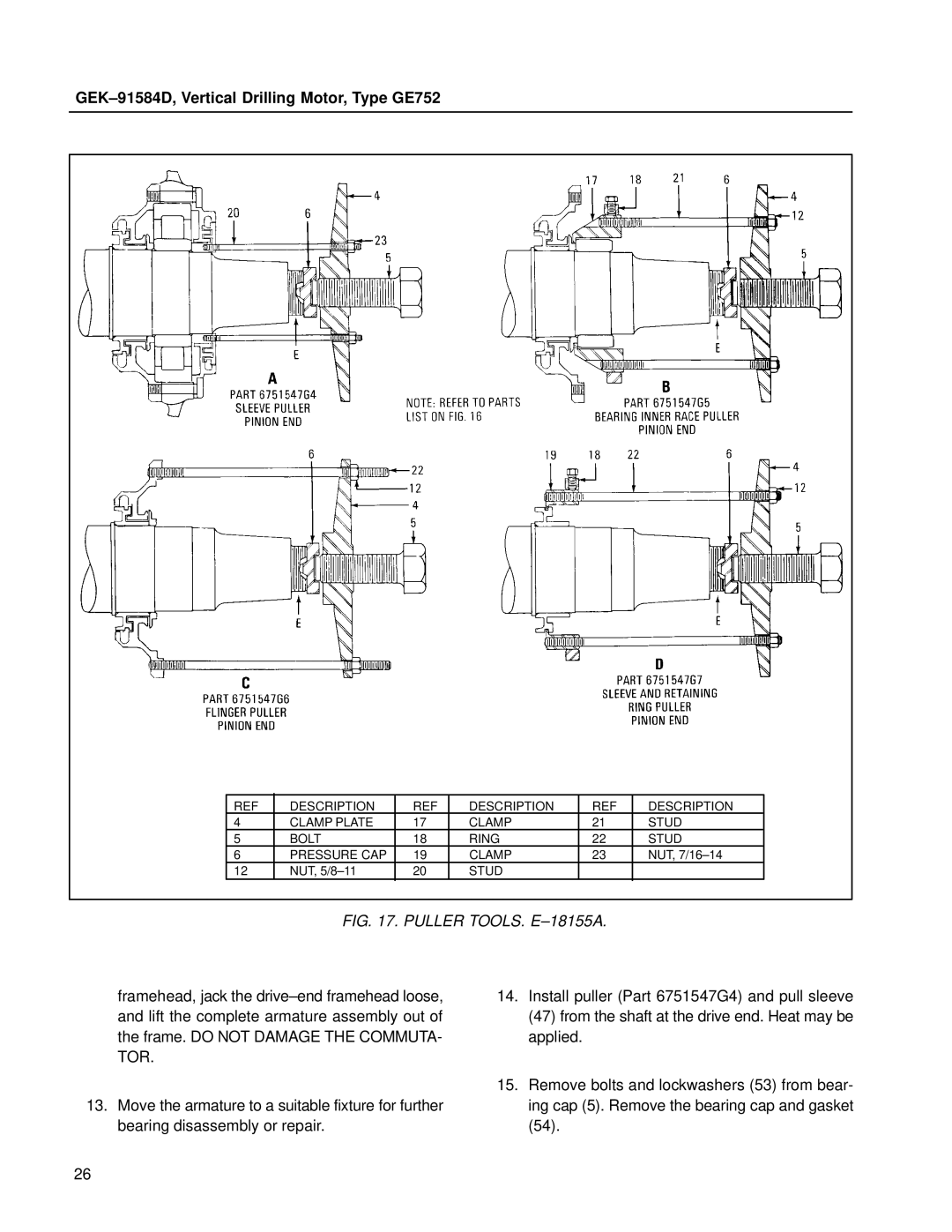 GE GE752 manual Puller TOOLS. E±18155A 