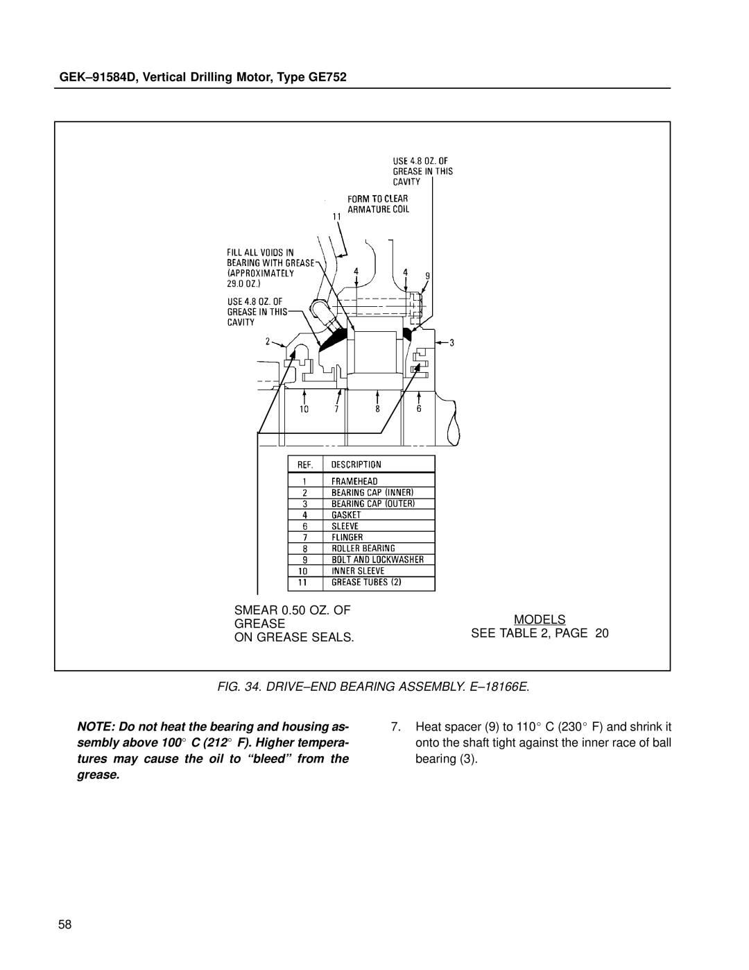 GE GE752 manual DRIVE±END Bearing ASSEMBLY. E±18166E 