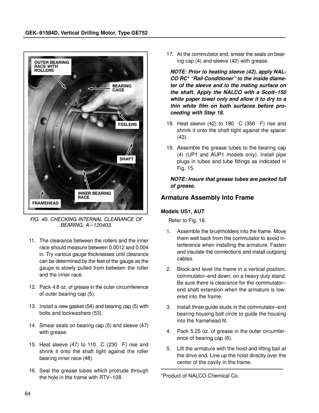 GE GE752 manual Checking Internal Clearance 