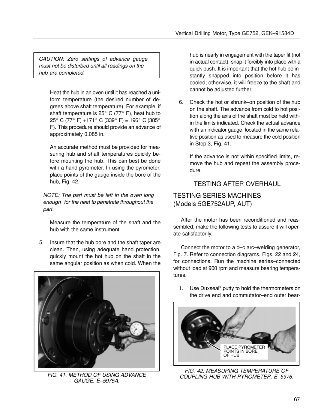 GE manual Testing After Overhaul, Testing Series Machines, Models 5GE752AUP, AUT 