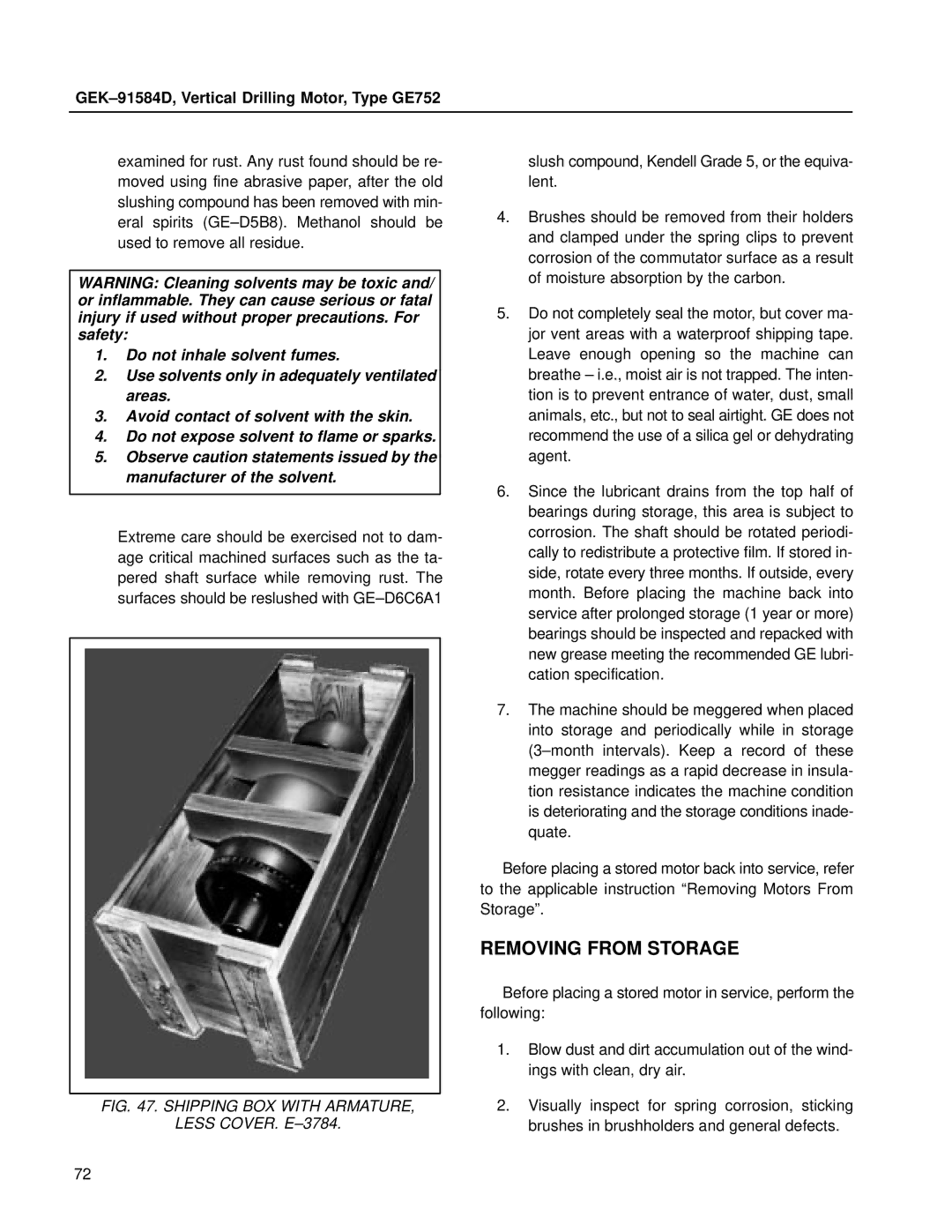 GE GE752 manual Removing from Storage, Shipping BOX with Armature Less COVER. E±3784 