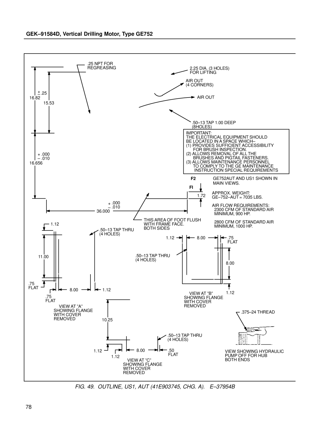 GE GE752 manual OUTLINE, US1, AUT 41E903745, CHG. A. E±37954B 