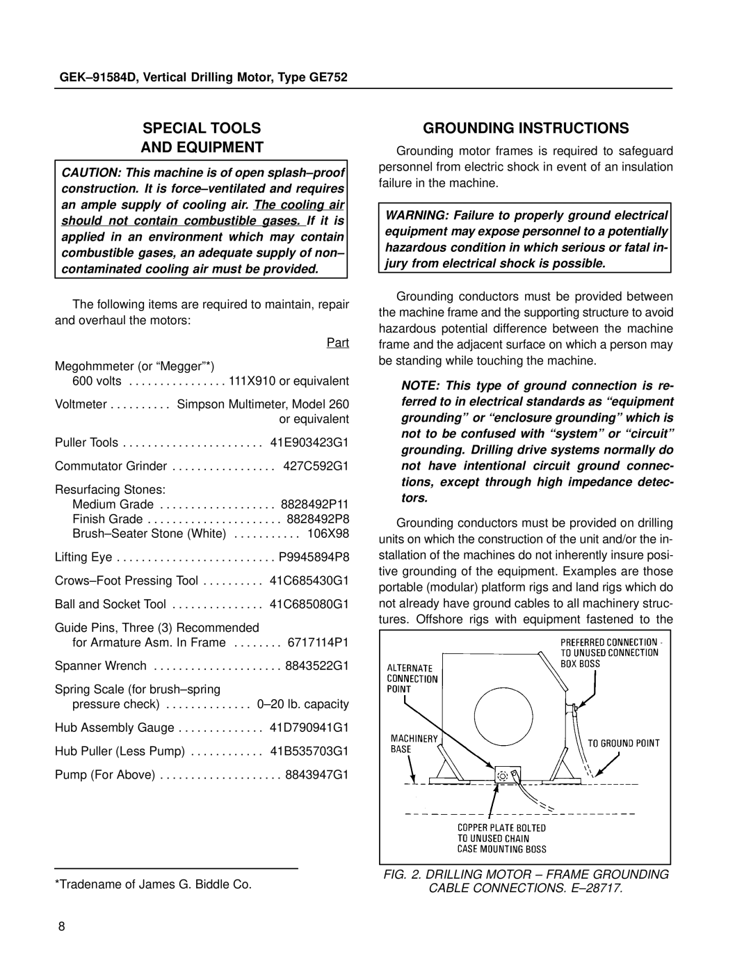 GE GE752 manual Special Tools Equipment, Grounding Instructions 