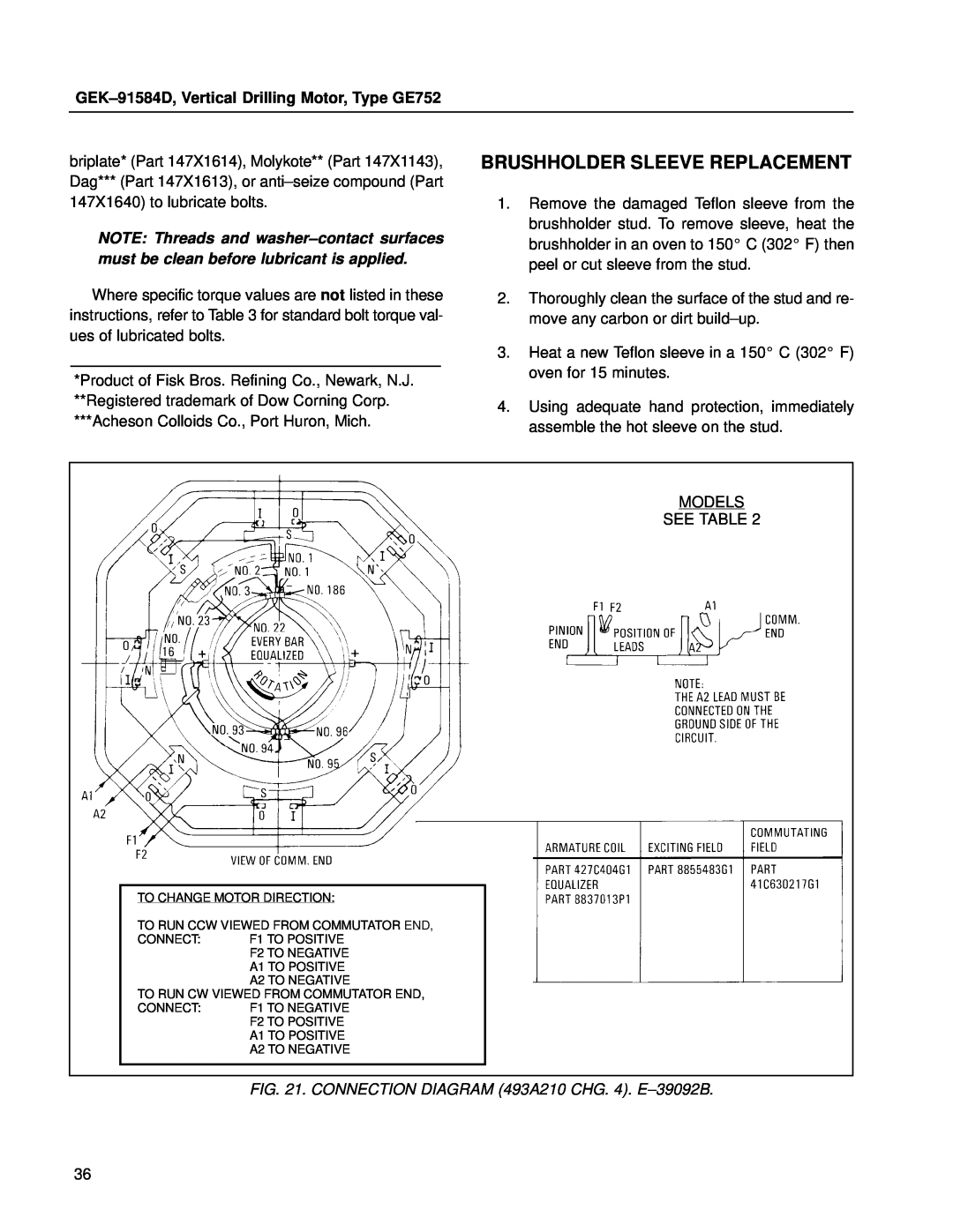 GE manual CONNECTION DIAGRAM 493A210 CHG. 4. E±39092B, GEK±91584D, Vertical Drilling Motor, Type GE752 